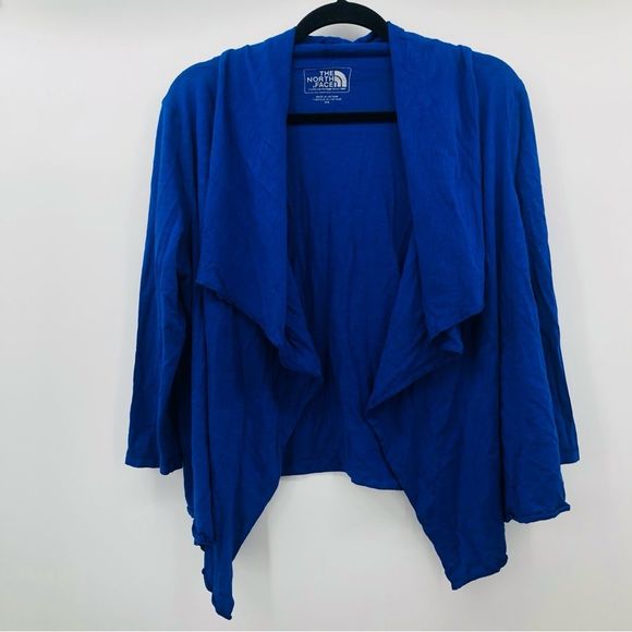 North Face Thin Cotton Cardigan Size Med Royal blue open front waterfall - Picture 1 of 9